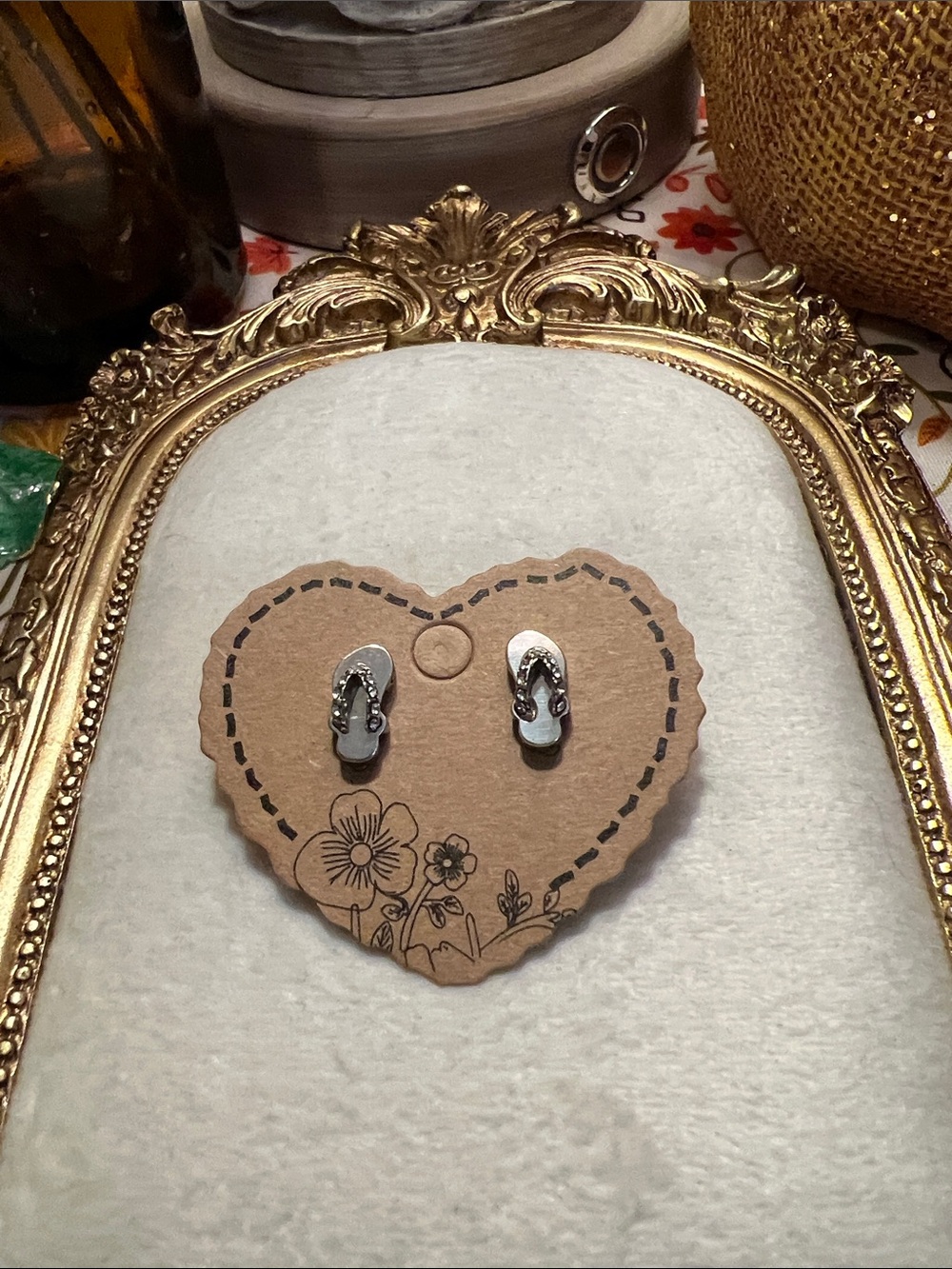 Silver and White Flip Flop Stud Earrings